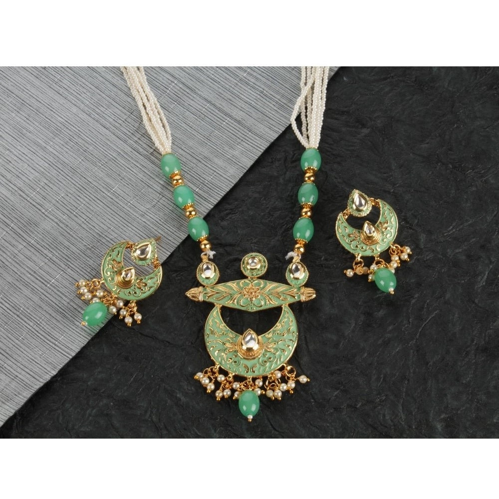 Generic Women's Rose Gold Plated Alloy Necklace & Earings Set (Green)