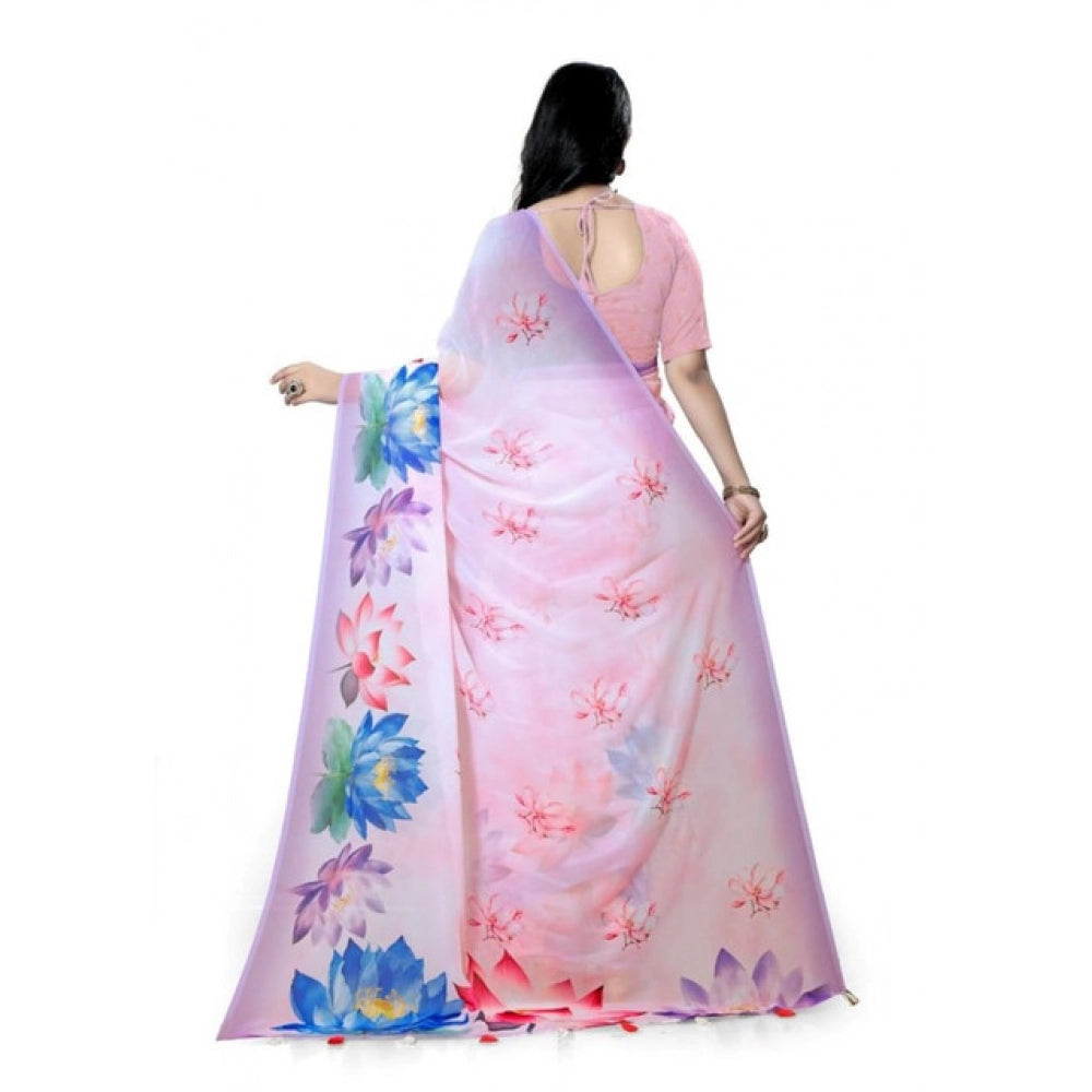 Generic Women's Georgette Floral Printed Saree With Unstitched Blouse 5.5Mtr (Light Pink)
