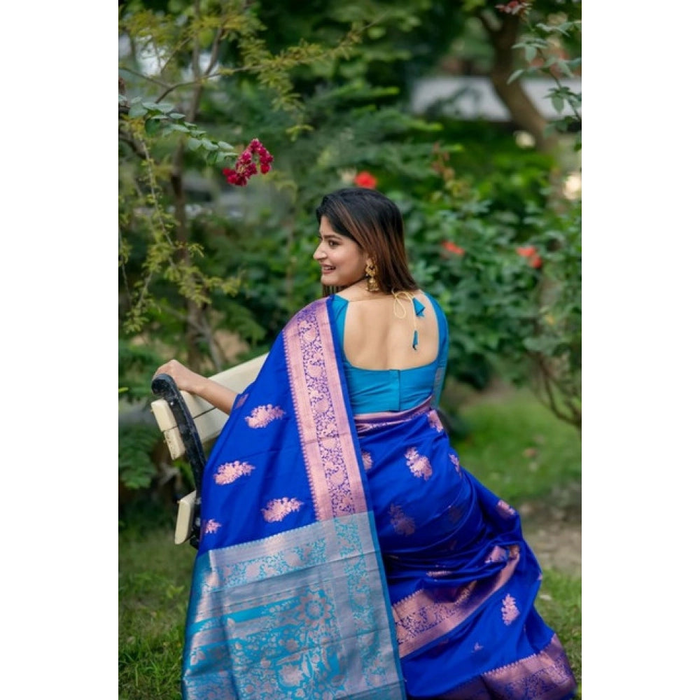 Generic Women's Katan_Silk Zari_Weaving Saree With Unstitched Blouse 5.5Mtr (Royal_Blue)