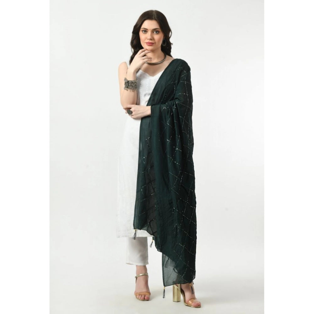 Generic Women's Chanderi Self Design Dupatta (Green, Length: Free Size)