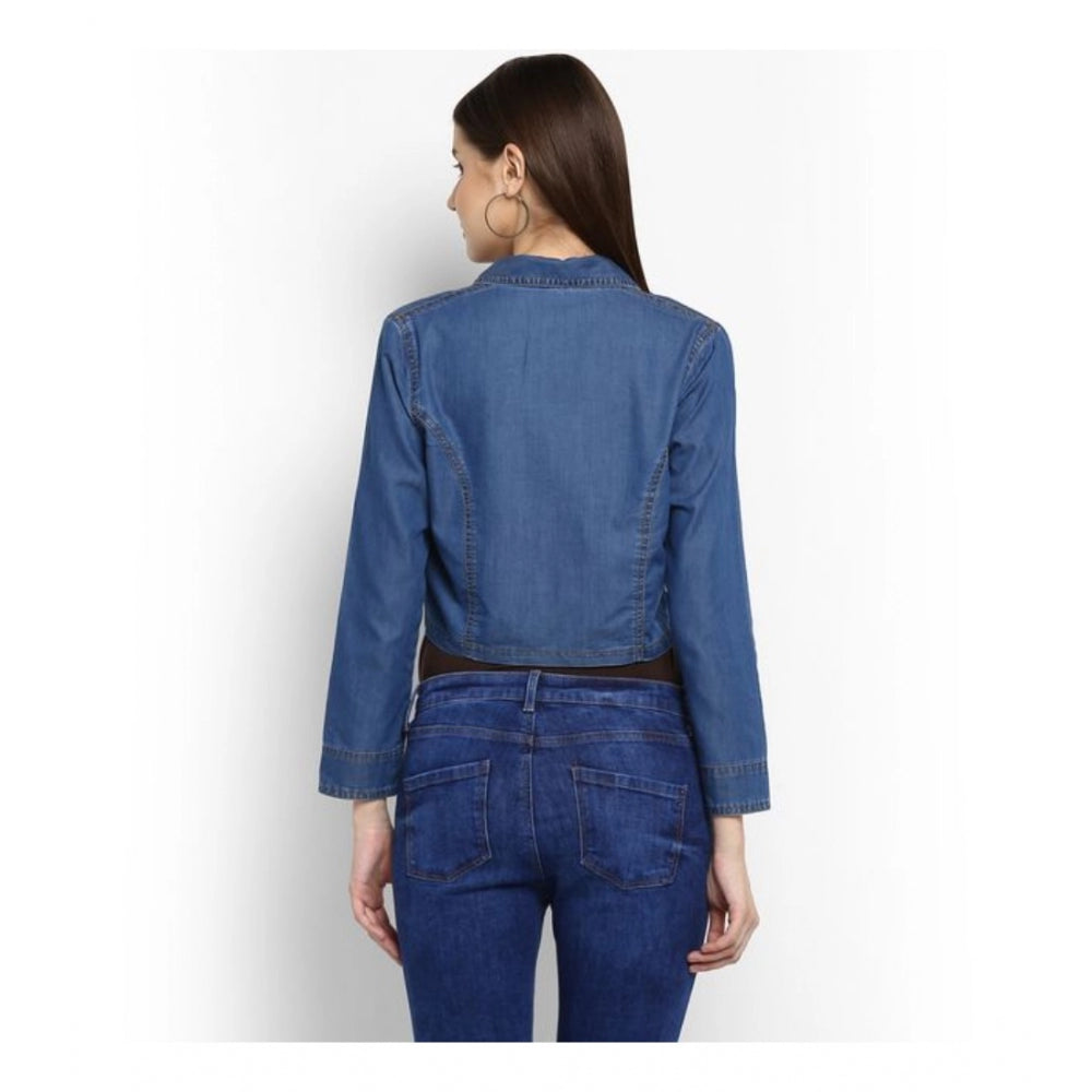 Generic Women's Denim Solid 3-4th Sleeves Shrug (Blue)