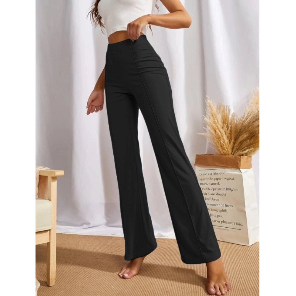 Generic Women's Polyester Solid Regular Fit Pant (Black)
