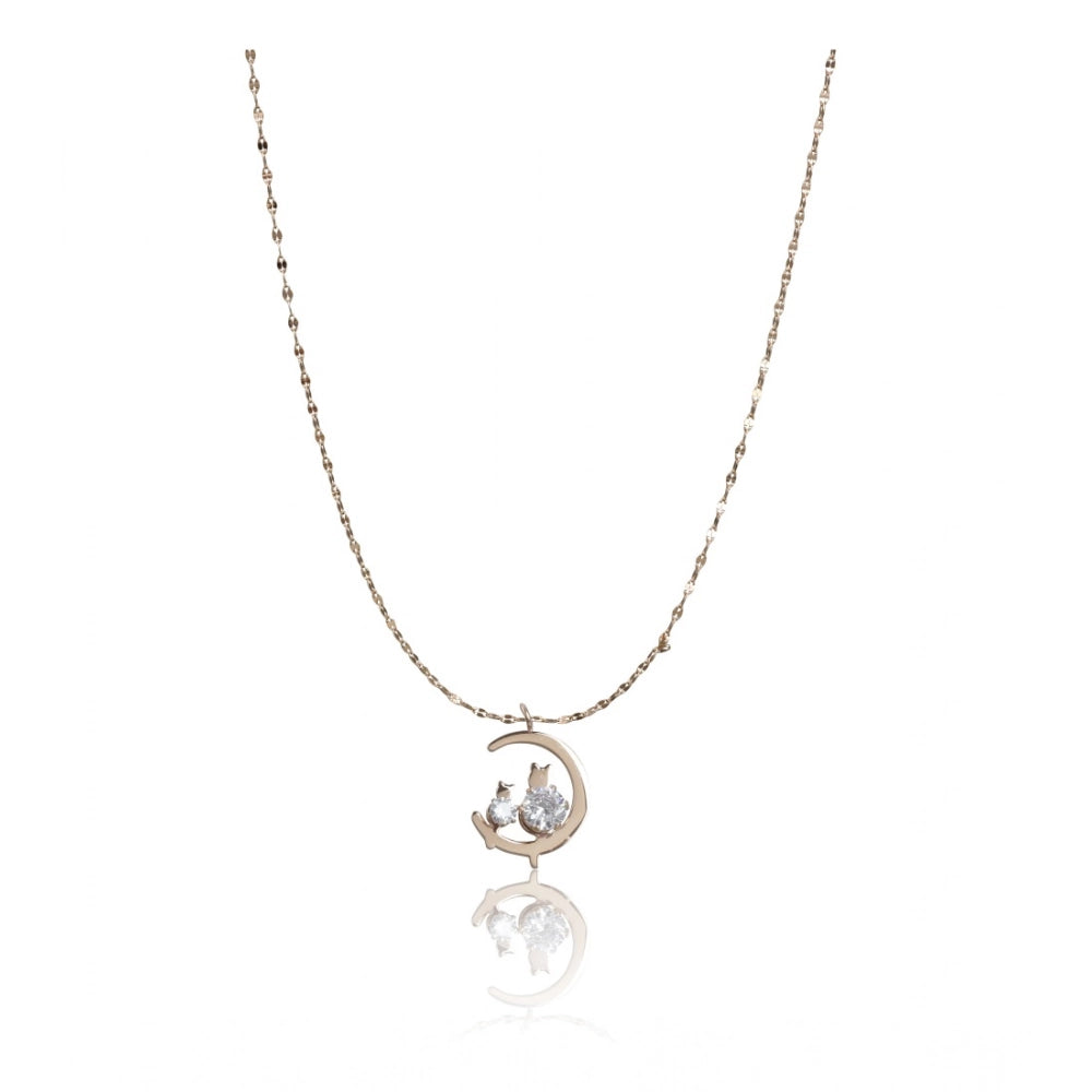 Generic Women's Stainless Steel Moon Pendent Delicate Chain (Gold Plated)