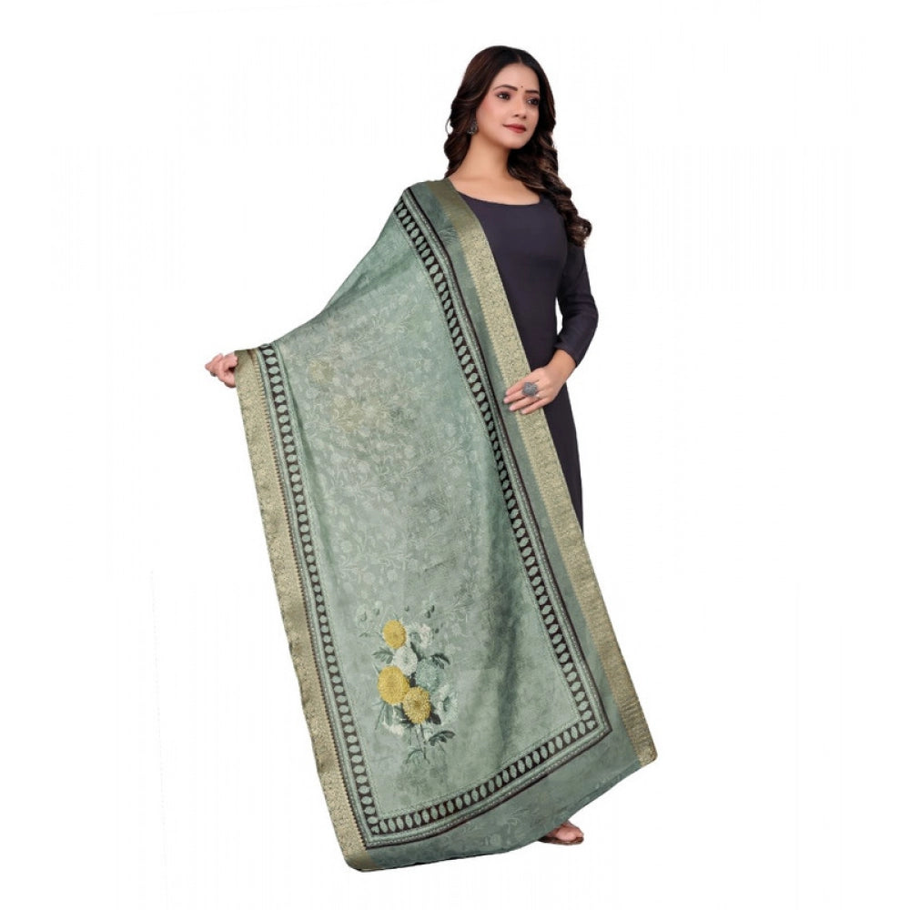 Generic Women's chanderi silk  Printed Dupatta (Green, Length: 2 Mtr)