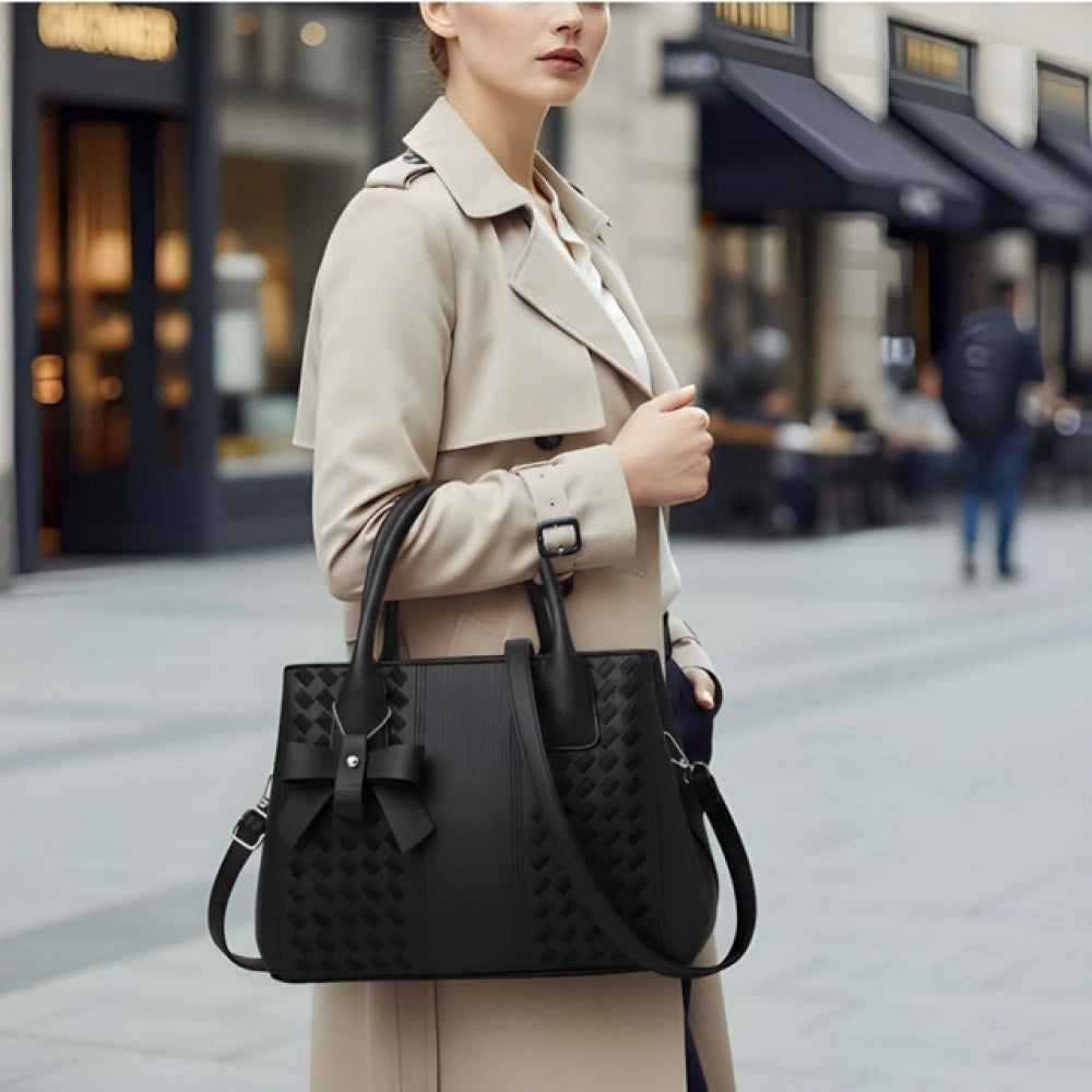 Generic Women's PU Leather Solid Shoulder Zipper Handbag (Black)