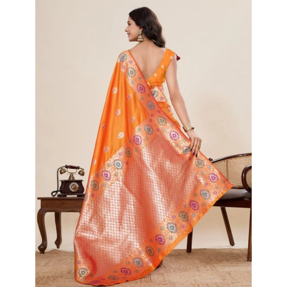 Generic Women's Faux_Banarasi_Silk Woven Saree With Unstitched Blouse 5.5Mtr (Orange)