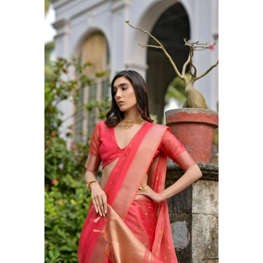 Generic Women's Silk_Blend Butti Pattern Saree With Unstitched Blouse 5.5Mtr (Pink)
