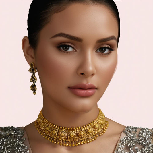 Imperial Kundan Antique Gold-Plated Bridal Choker Necklace